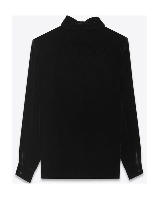 Saint Laurent Black Velvet Shawl-Collar Blouse