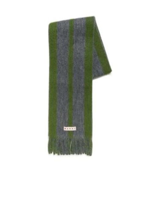 Marni Green Logo Patch Fringed Scarf for men