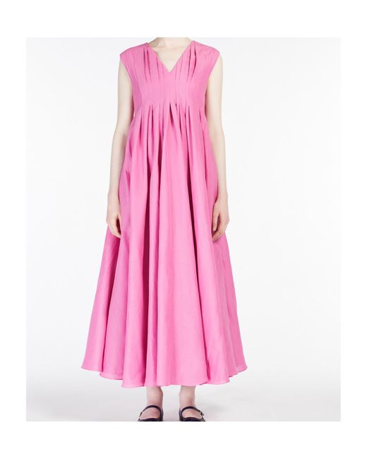 Max Mara Pink 'S Piega V-Neck Pleated Sleeveless Dress