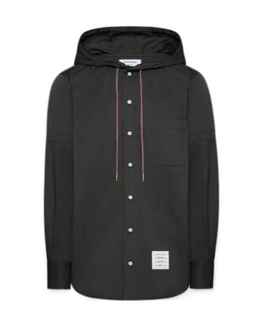 Thom Browne Black Hooded Armband-Detail Shirt for men