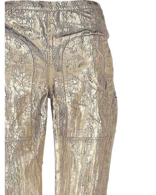 Rick Owens Natural Metallic Crinkled Effect Trousers