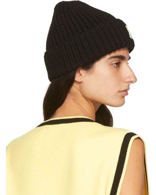 we11done Black Logo Rib Knitted Hat