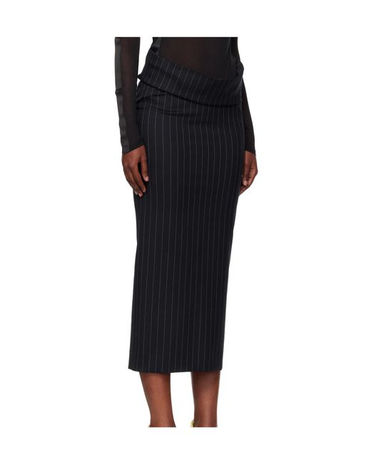 Mugler Black Pinstriped Split Skirt