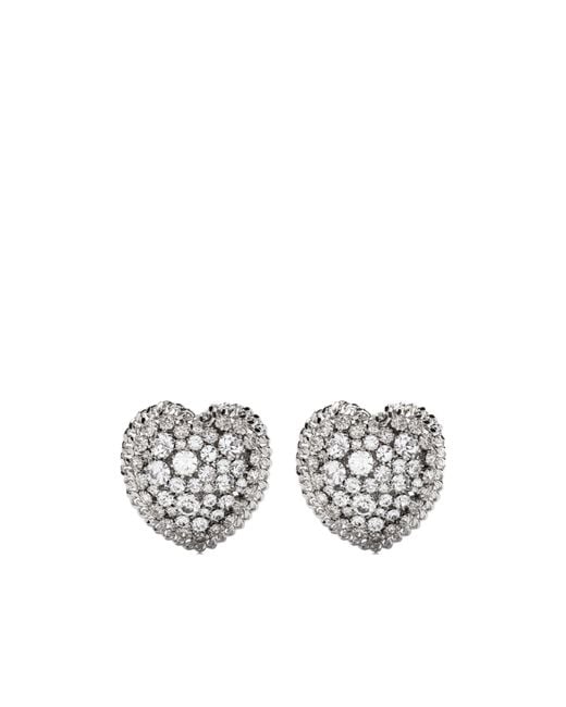 Alessandra Rich White Heart Embellished Earrings