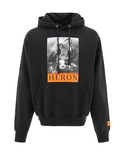 Heron Preston Black Graphic Printed Drawstring Hoodie for men