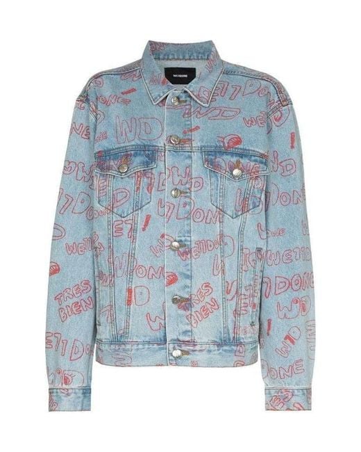 we11done Blue Graffiti Print Denim Jacket for men