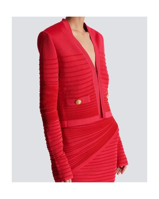 Balmain Red Edge To Edge Knit Cardigan