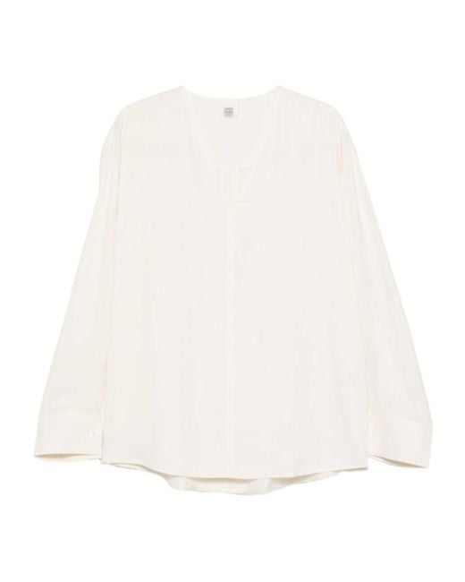 Totême White Totême V-Neck Long Sleeved Blouse