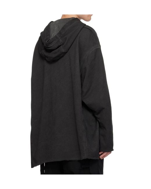 Rick Owens Black Drawstring Raw-Cut Hoodie for men