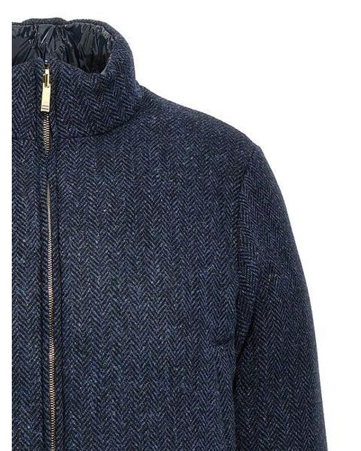 Thom Browne Blue Herringbone Reversible Down Jacket