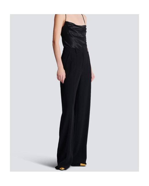 Balmain Black Crepe Straight-Leg Tailored Trousers