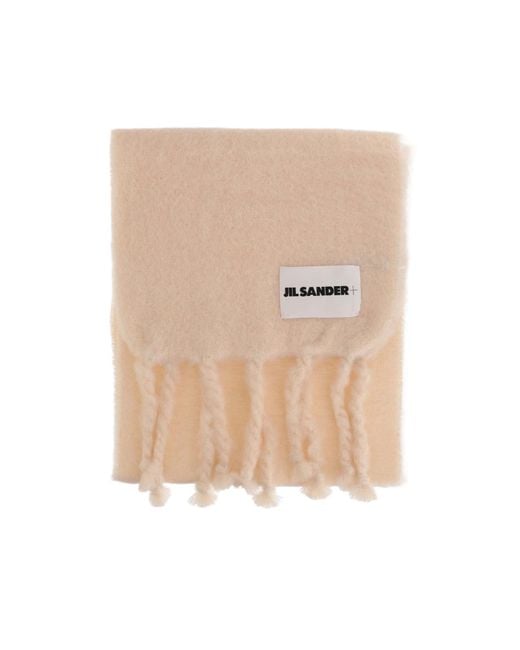 Jil Sander White Logo Patch Fringed Scarf