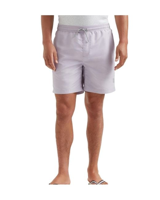 Brunello Cucinelli Gray Logo-Embroidered Swim Shorts for men