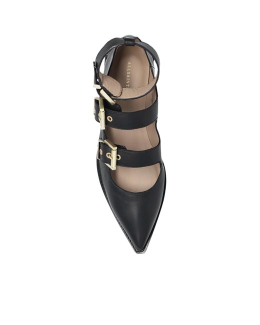 AllSaints Black Buckle Detail Flat Shoes