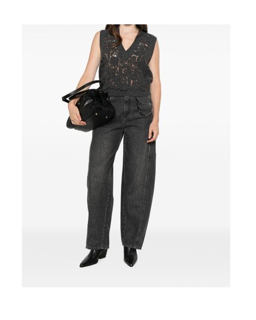 ERMANNO FIRENZE Gray Chain-Detail Denim Trousers