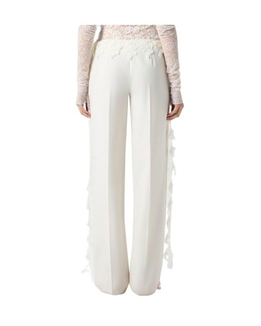 Blumarine White Lace-Detailed Draped Trousers