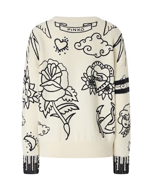 Pinko White Motif Intarsia Knitted Jumper