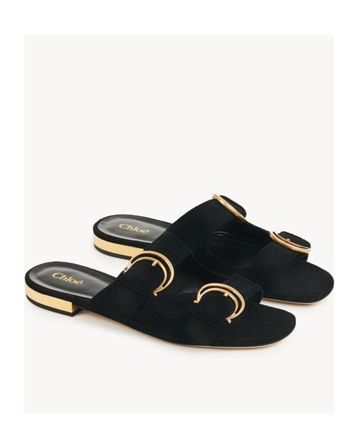 Chloé Black Chloé Alizè Double C Buckle Flat Sandals