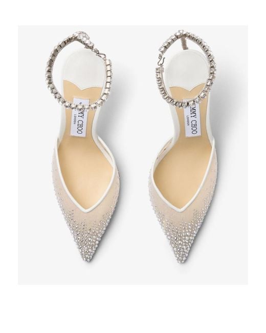 Jimmy Choo White Saeda 85 Pointed Toe Pumps