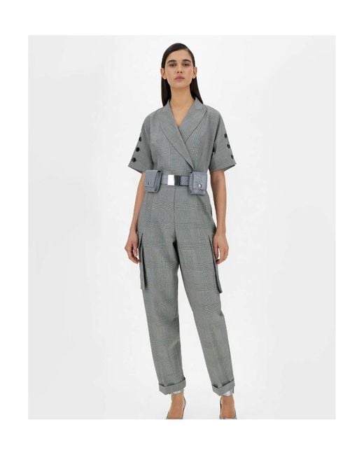 Max Mara Gray Wool Lapel Jumpsuit