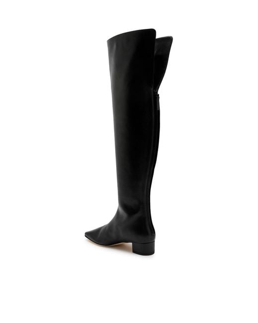 Manolo Blahnik Black Gore Leather Over-The-Knee Boots