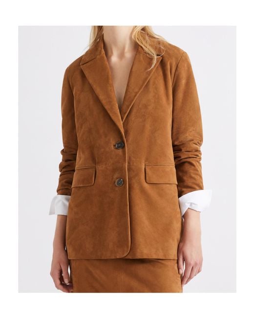 Marella Brown Semi-Fitted Suede Blazer