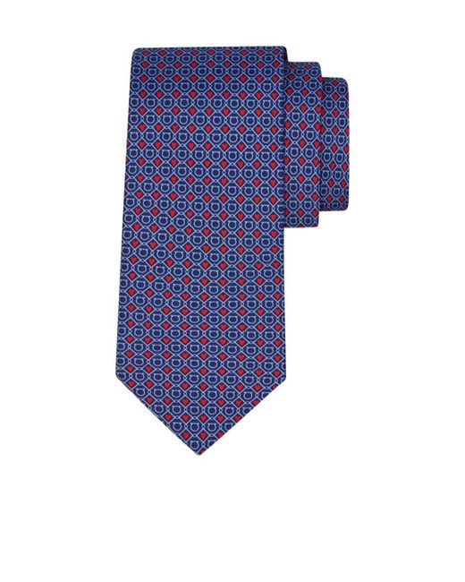 Ferragamo Blue Gancini And Hearts Print Silk Tie for men