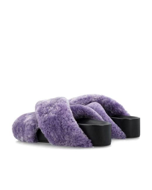 Jil Sander Purple Shearling Open-Toe Sandals