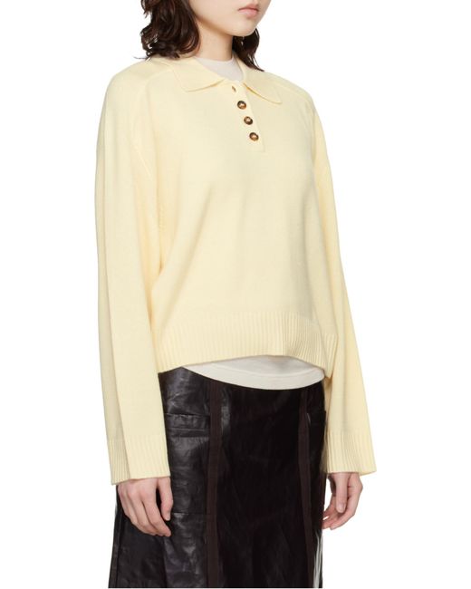 Loulou de Saison Natural Homere Embroidered Cashmere Polo Sweater