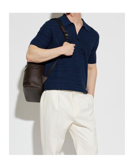 Etro Blue Textured Knit Polo Shirt for men