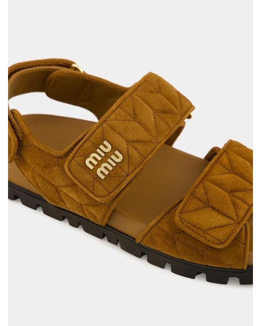Miu Miu Brown Double Strap Flat Sandals