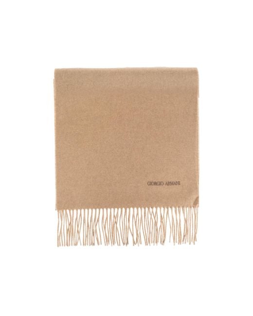 Giorgio Armani Natural Logo Embroidered Fringed Scarf for men