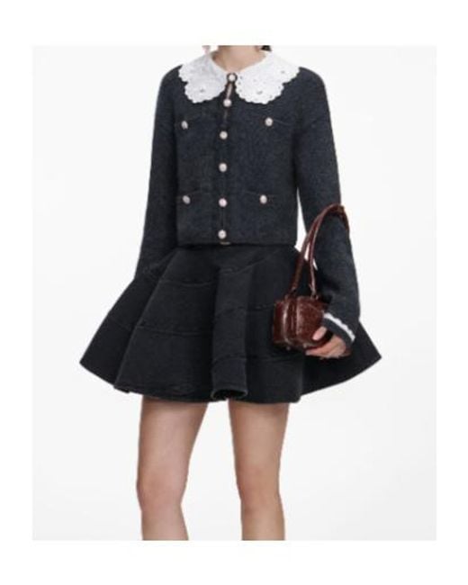 Self-Portrait Black Lace-Collar Button Cardigan