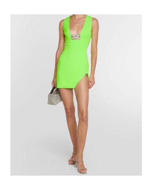 David Koma Green Embellished Asymmetric Minidress