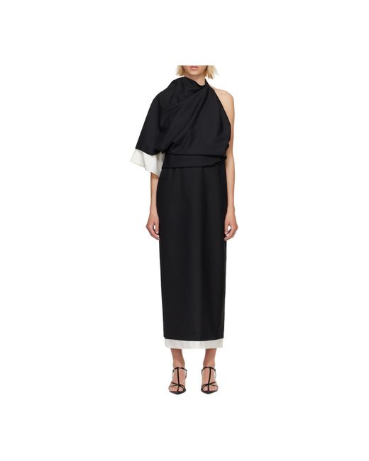 Rohe Black Draped One-Shoulder Maxi Dress