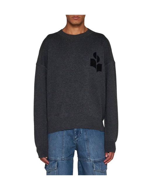 Isabel Marant Gray Logo Intarsia Knitted Crewneck Jumper for men