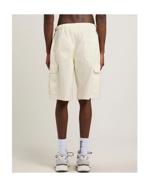 Palm Angels White Curved Logo Loose Cargo Shorts for men
