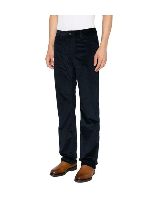 Etro Blue Corduroy Straight-Leg Trousers for men