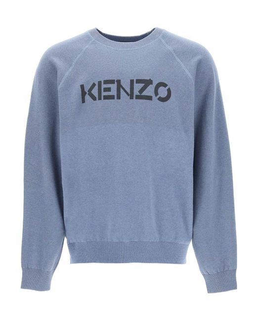KENZO Blue Two-Tone Logo-Print Sweatshirt for men