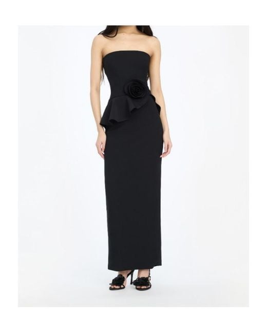 ROTATE BIRGER CHRISTENSEN Black Long Flower Strapless Dress