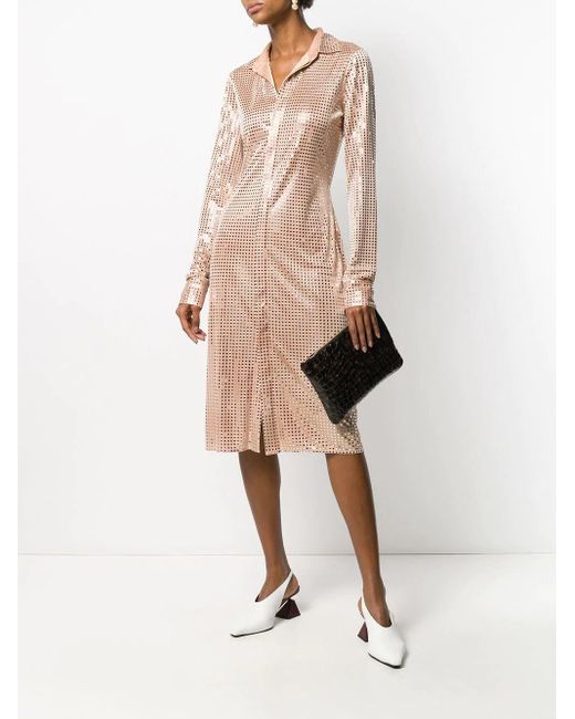 Bottega Veneta Pink Embellished Mosaic Shirt Dress