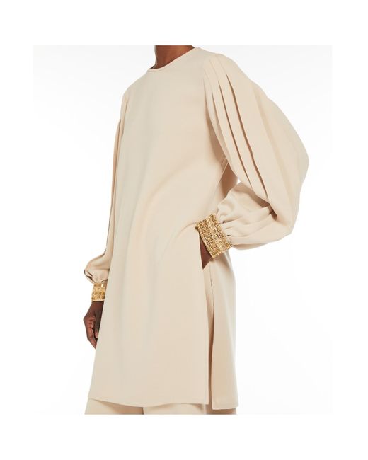 Max Mara Natural Quadro Crewneck Pleated Top