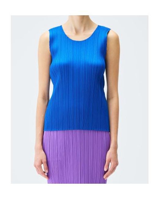 Pleats Please Issey Miyake Blue Pleats Please Issey Miyake Crewneck Sleeveless Top