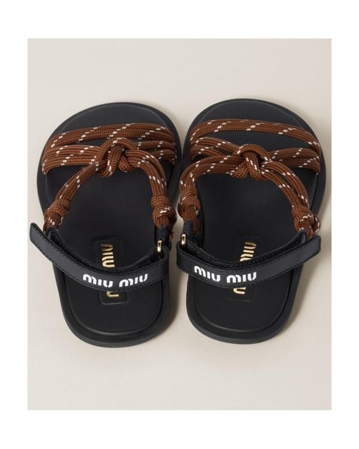 Miu Miu Rivière Cord And Leather Sandals in Brown | Lyst