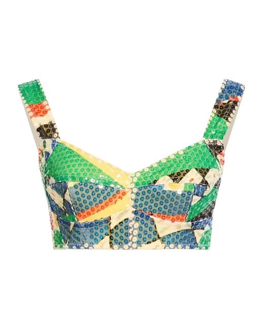Dolce & Gabbana Green Sleeveless Sequin Crop Top