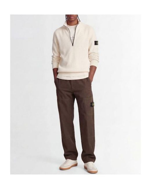 Stone Island Natural Logo Cotton Half Zip Knit Sweater for men