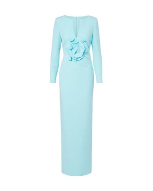 Roland Mouret Blue Floral Appliqué Crepe Long Dress