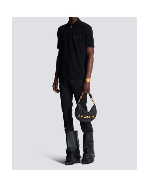 Balmain Black Logo Patch Polo Shirt for men
