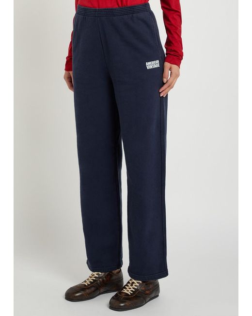 American Vintage Blue Plizzy Logo-Print Cotton Sweatpants