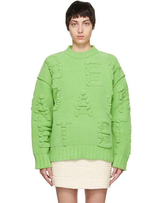 Bottega Veneta Green Alphabet Motif Ribbed-Knit Jumper